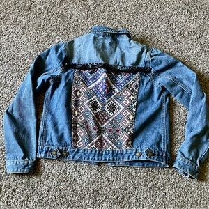 Denim Jacket with Colorful Patterned Back